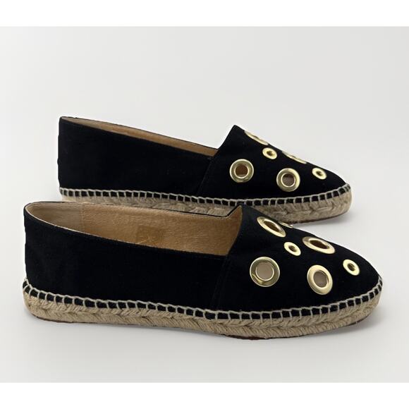 Andre Assous Women's size US/6.5 EU/37 Black Suede with Gold Grommets Espadrille - Picture 1 of 10